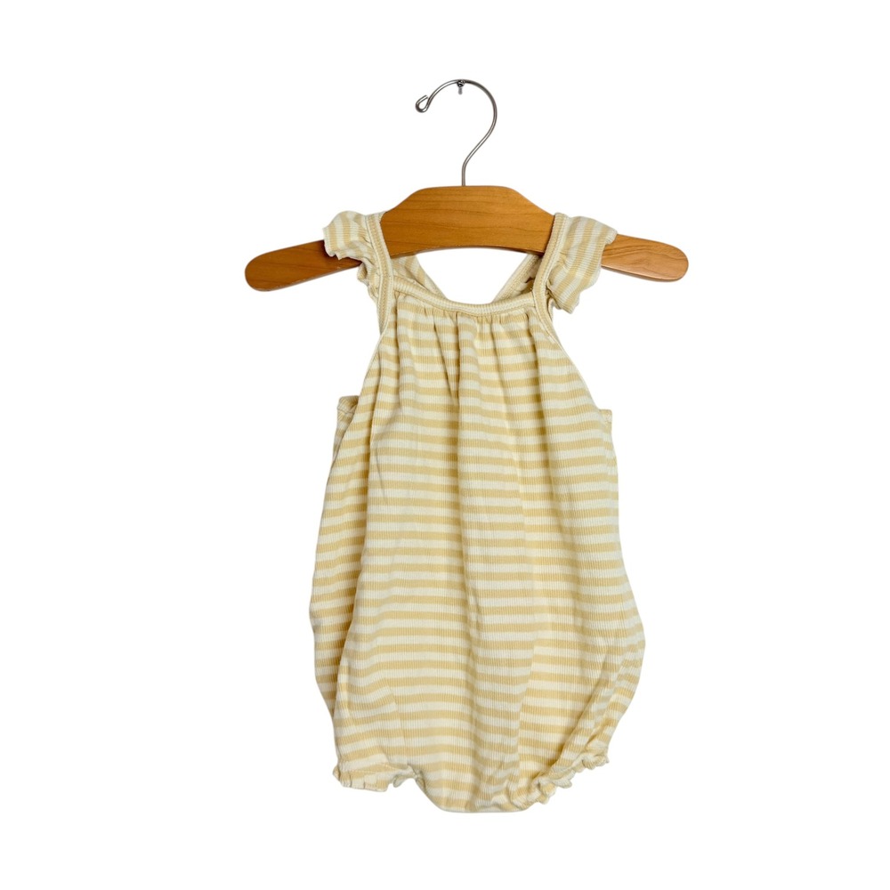 Quincy Mae Baby Ruffle Bubble Romper Yellow Stripe Organic Cotton 12-18M